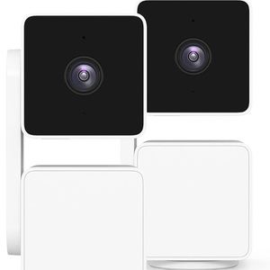 Two white Wyze Cam Pan V3